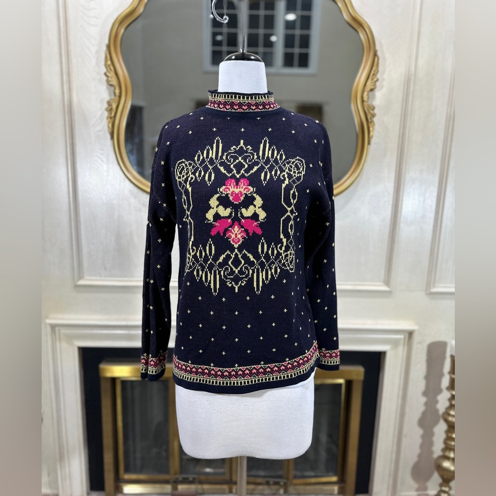 Vintage Rainbow Ridge‎ Sweater S | Nordic Floral Knit Hong Kong Acrylic